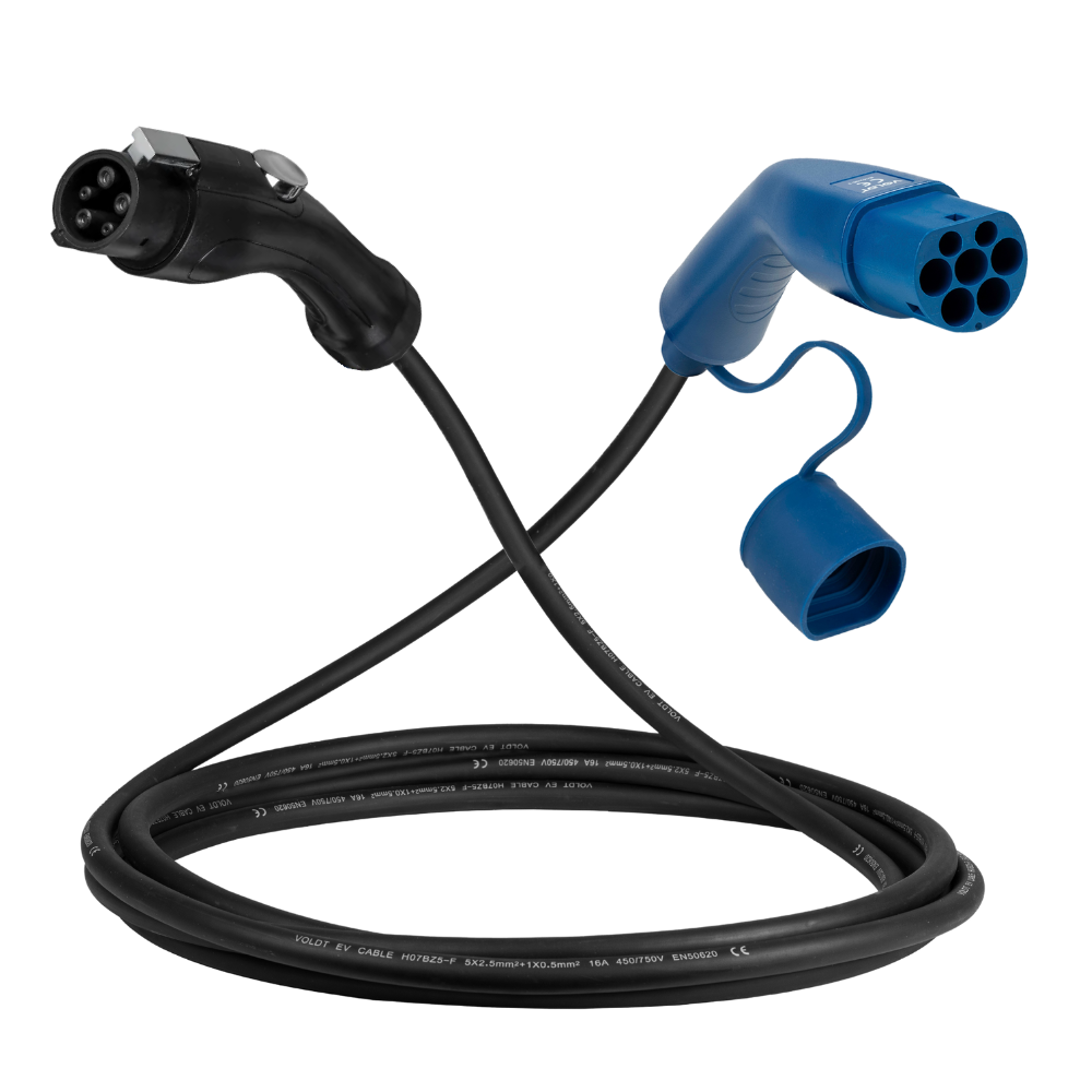 Typ 1 - Typ 2 | 1 Phase | 32a | 7,4kW Ladekabel