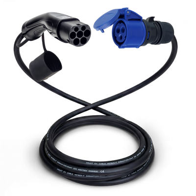 Adapterkabel Typ 2 (Ladestationsseite) auf 3-polige blaue 32A CEE-Buchse