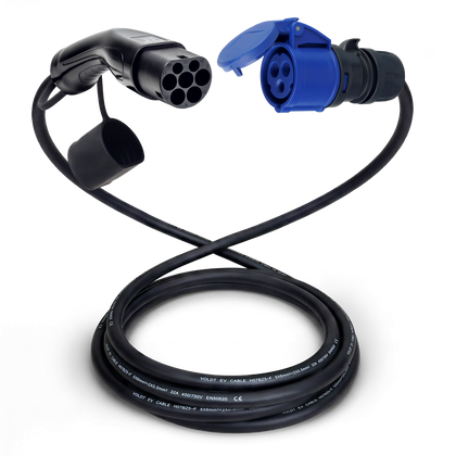 Adapterkabel Typ 2 (Ladestationsseite) auf 3-polige blaue 32A CEE-Buchse
