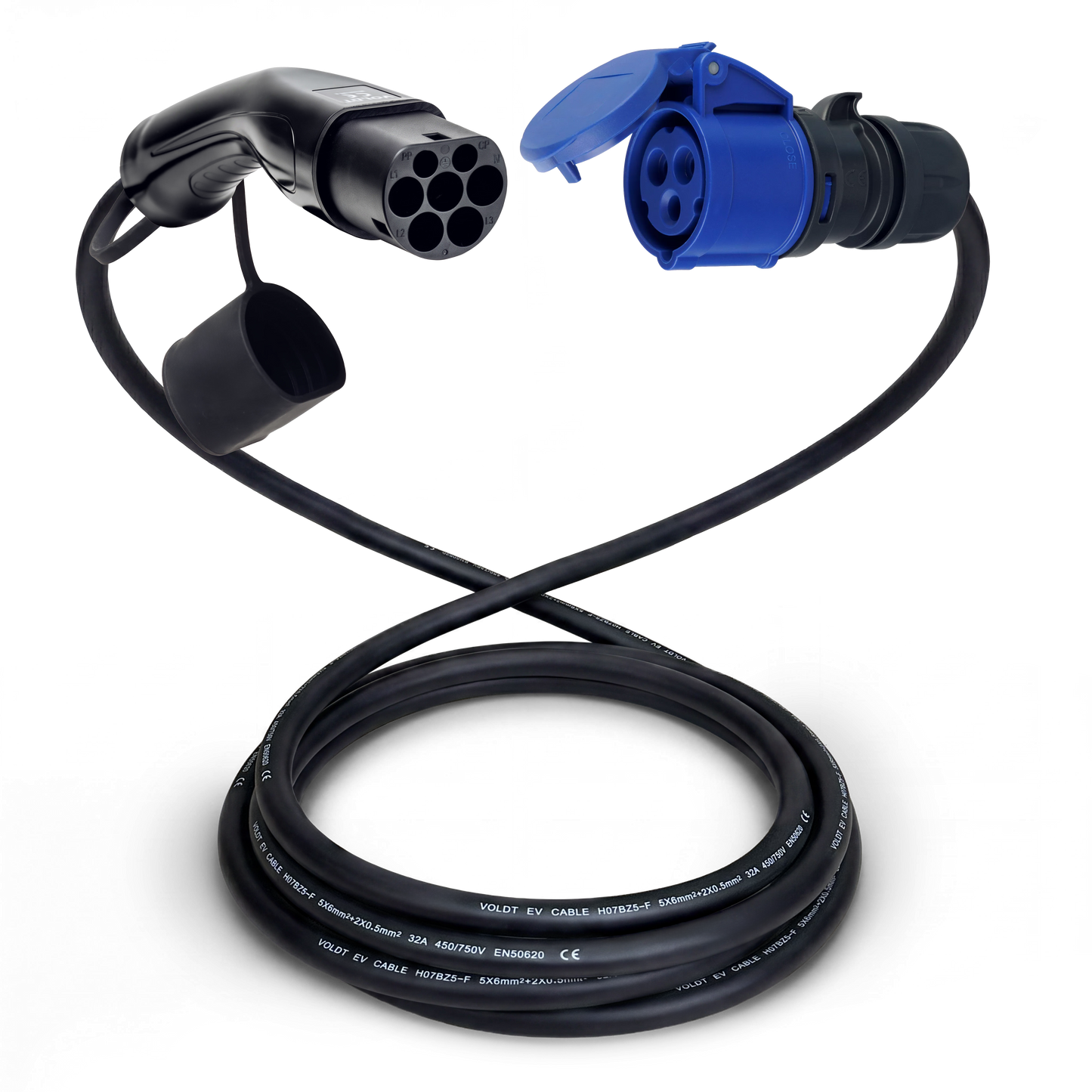Adapterkabel Typ 2 (Ladestationsseite) auf 3-polige blaue 32A CEE-Buchse